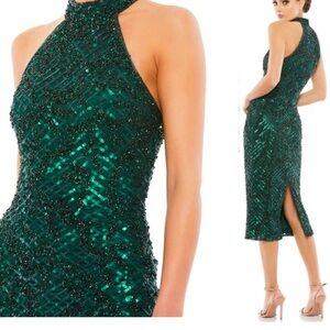 Mac Duggal Embellished Midi Halter Dress Size 12